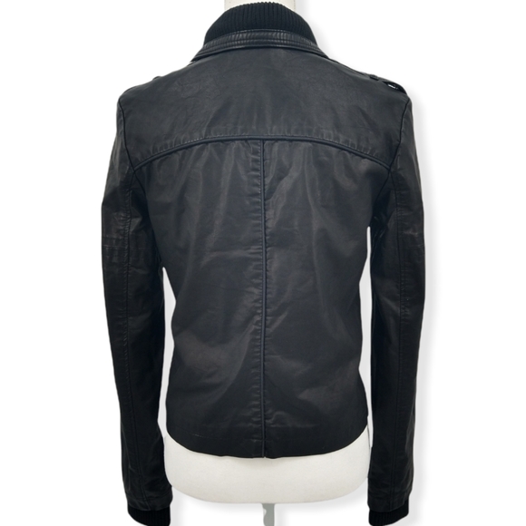 Free People Women's Black Faux Leather Asymmetrical Zip Collared Moto Jacket Sz2 - Picture 9 of 16